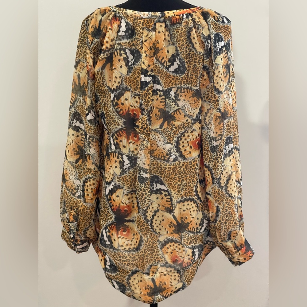 Grace Elements S Women's Butterfly/Leopard Print Blouse 634 - Picture 6 of 8